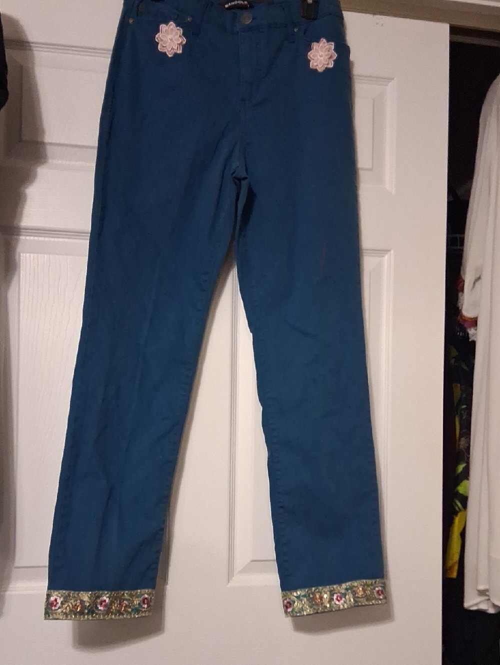 Teal Blue Women’s Embroidered Hem Pants